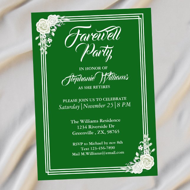 Invitation Farewell Élégant Script Vert Rose Blanc Parti (Créateur téléchargé)