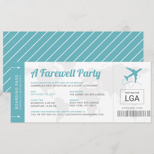 Invitation Farewell Party Voyage Thème Passe d'embarquement I (Devant / Derrière)