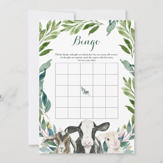 Invitation Farm Animal Green Boy Baby shower Bingo Jeu (Devant)