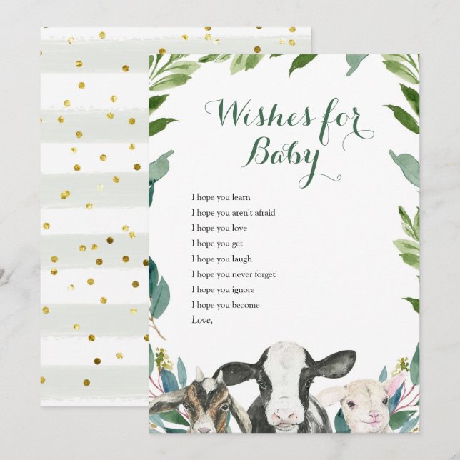 Invitation Farm Animal Green Boy Wives for Baby Card (Devant / Derrière)