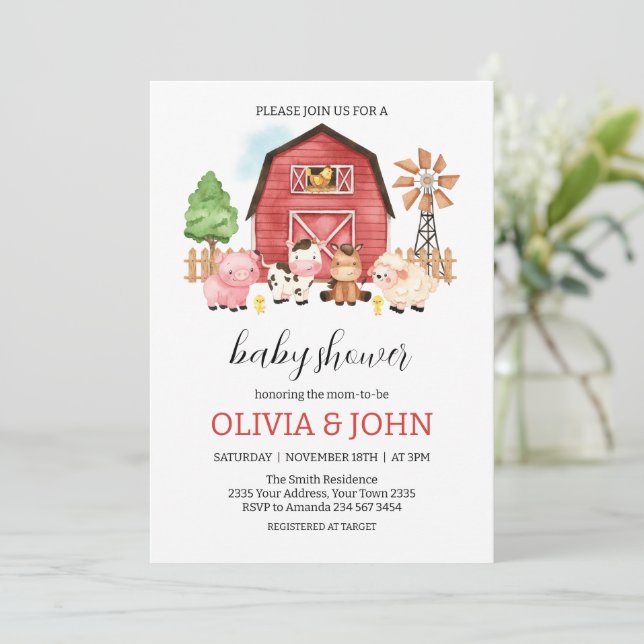Invitation Farm Animals Baby Shower (Debout devant)