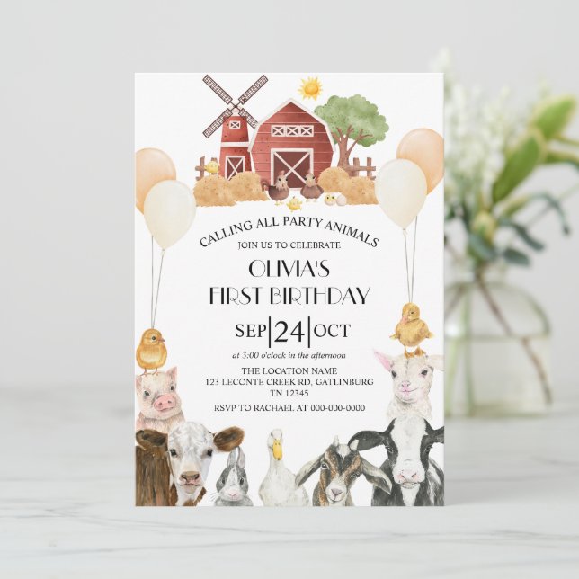 Invitation Farm Animals Barnyard Bash Ranch Birthday Party (Debout devant)