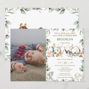 Invitation Farm Animals Barnyard Greenery 2e anniversaire Pho