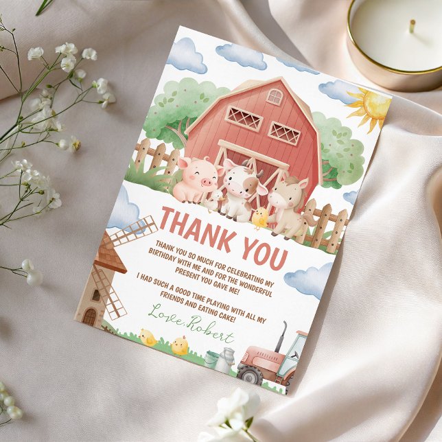 Invitation Farm Animals Birthday Thank You Card (Créateur téléchargé)