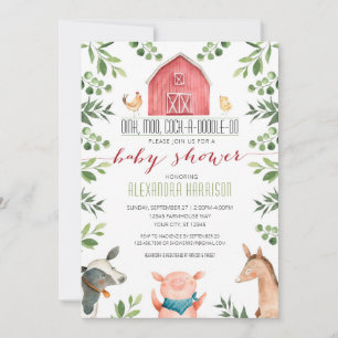 Invitation Farm Animals Greenery Baby Shower