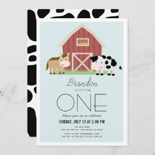Invitation Farm Barnyard Blue Boy 1er anniversaire