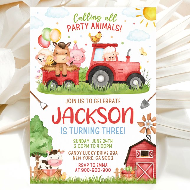 Invitation Farm Birthday Invitation, Red Barnyard (Créateur téléchargé)