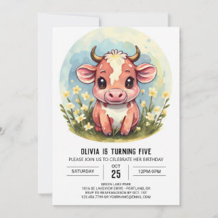Invitation Farm Cute Vache moderne Anniversaire