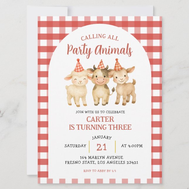 Invitation Farm Party Calling All Party Animals Birthday (Devant)