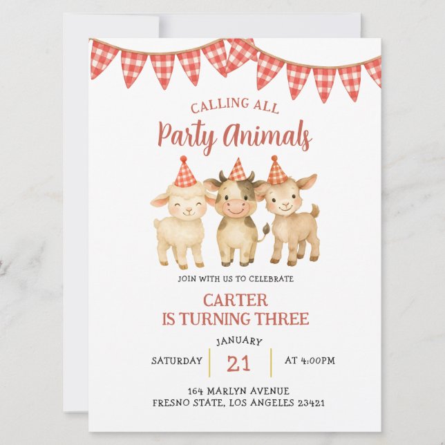 Invitation Farm Party Calling All Party Animals Birthday  (Devant)