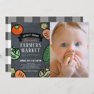 Invitation Farmers Market Chalkboard Photo 1er anniversaire