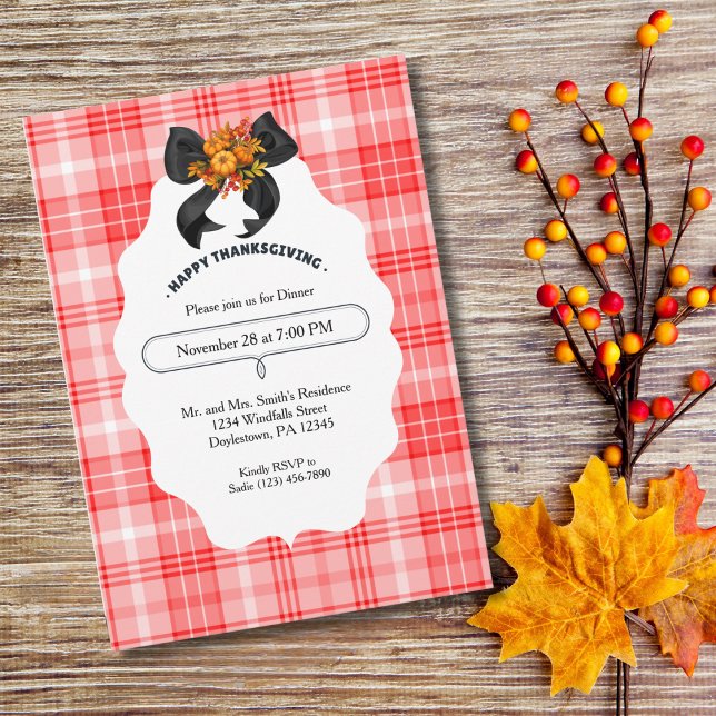 Invitation Farmhouse Russe Automne Fête de Thanksgiving Plaid (Créateur téléchargé)