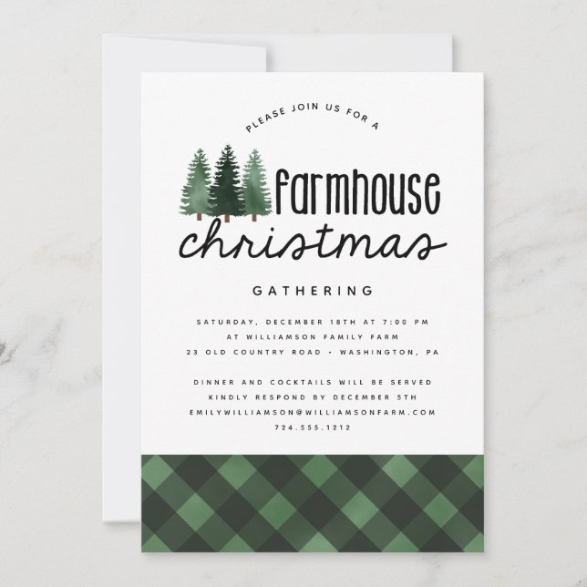 Invitation Farmhouse rustique fête de Noël Buffalo Plaid (Devant)