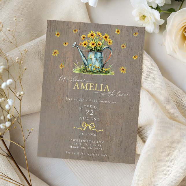 Invitation Farmhouse Sunflowers Watering Can Baby Shower (Farmhouse Sunflowers Watering Can Baby Shower Invitation)