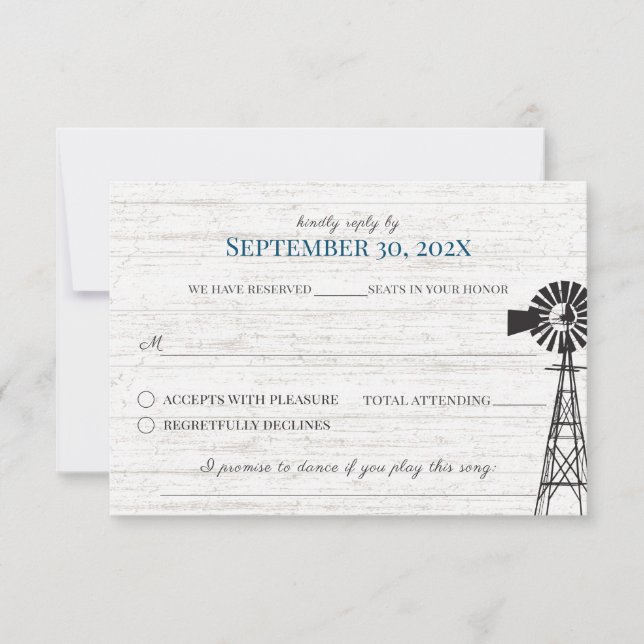 Invitation Farmhouse Windmill Grange Mariage Réponse (Devant)