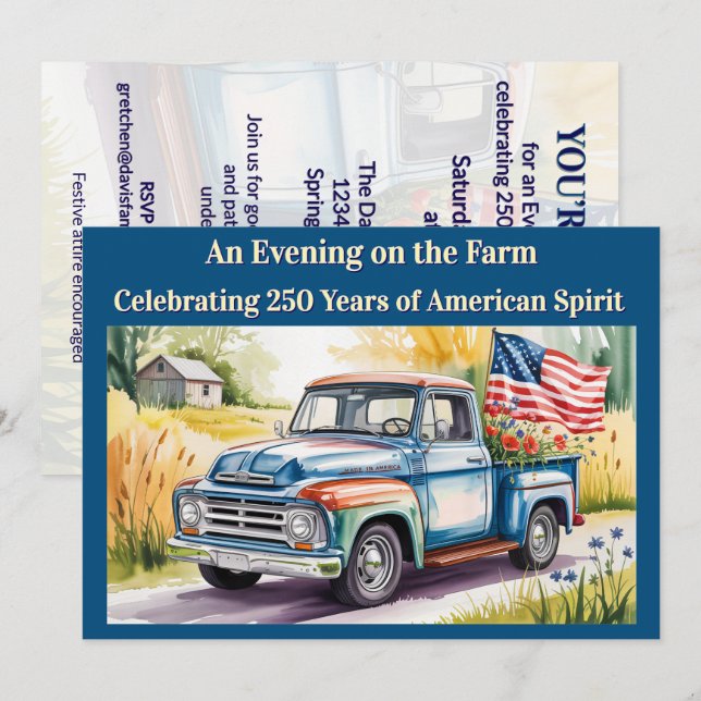 Invitation Farmstead Americana ★ Patriotic US 250 Celebration (Devant / Derrière)