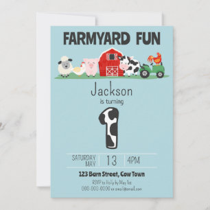Invitation Farmyard Amusement 1er Anniversaire Ferme Animal A