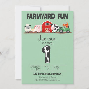 Invitation Farmyard Amusement 1er Anniversaire Ferme Animal A