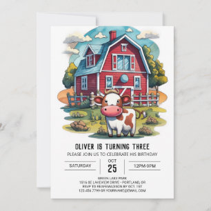Invitation Farmyard Cow Aquarelle Anniversaire