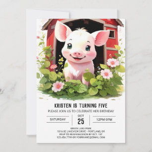 Invitation Farmyard Friends Piglet's Boho Girl Birthday