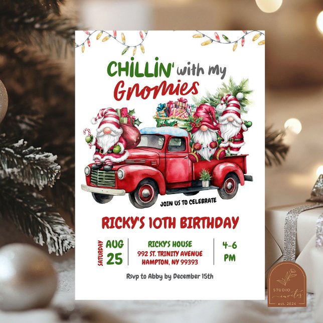 Invitation Farniente avec gnomes Noël Enfants Anniversaire (Créateur téléchargé)