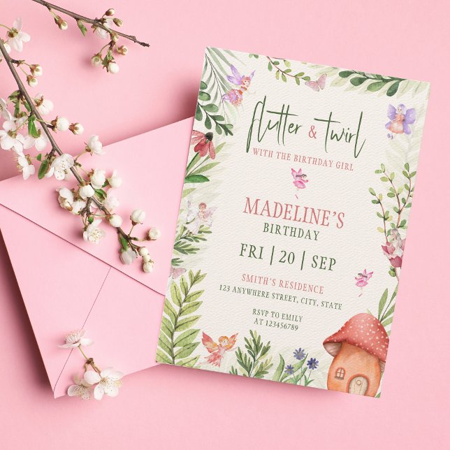 Invitation FĂŠ Fairy Forêt et Twirl Girl Anniversaire (Créateur téléchargé)