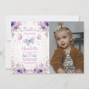 Invitation FĂŠance Fleur papillon Flower Photo Anniversaire
