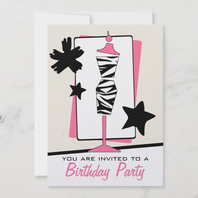 Invitation Fashion Birthday Party - Zebra Imprimer la tenue (Devant)