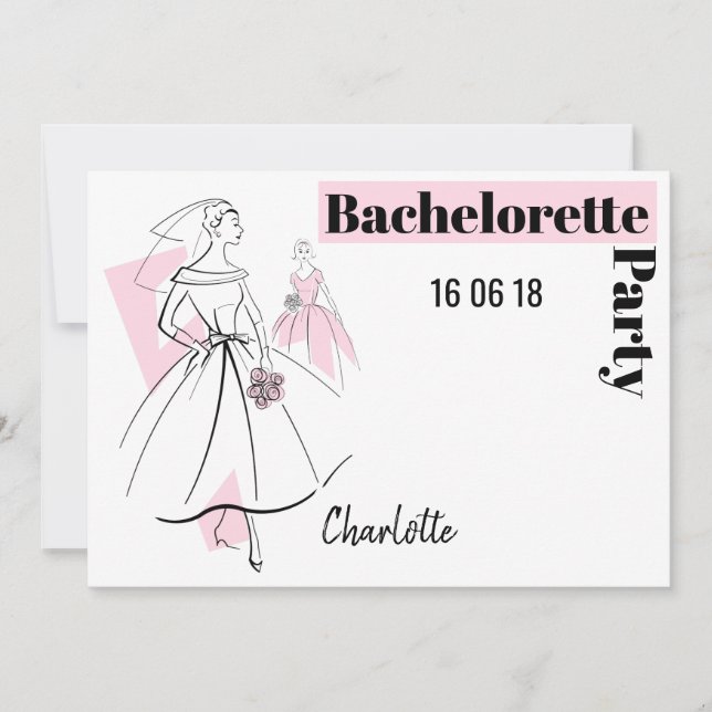 Invitation Fashion Bride Pink Bachelorette Party horizontale (Devant)