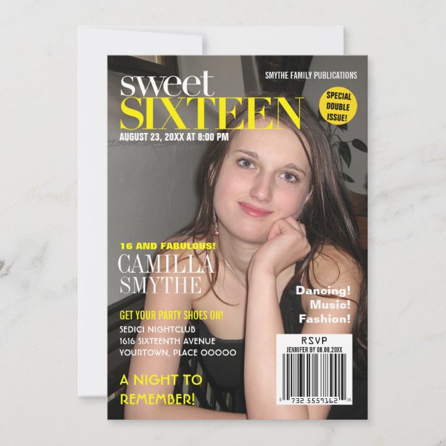 Invitation Fashion Magazine Couverture droite Sweet sixteen (Devant)