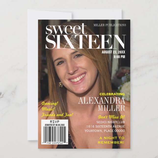 Invitation Fashion Magazine Jaune Sweet sixteen (Devant)