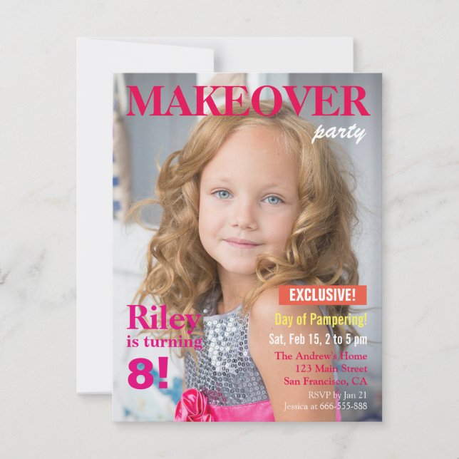 Invitation Fashion Magazine Makeover Girls Birthday Party (Devant)