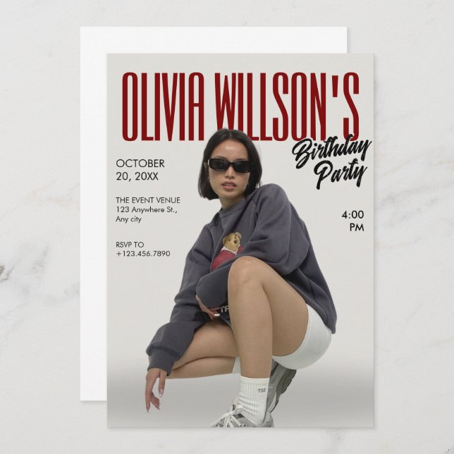 Invitation Fashion magazine photo anniversaire (Devant / Derrière)