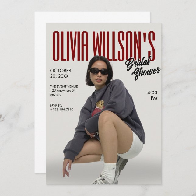 Invitation Fashion magazine photo nuptiale douche bachelorett (Devant / Derrière)