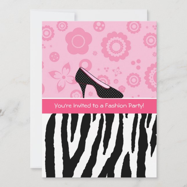 Invitation Fashion Party tendance Zebra Girly Rose Chaussures (Devant)
