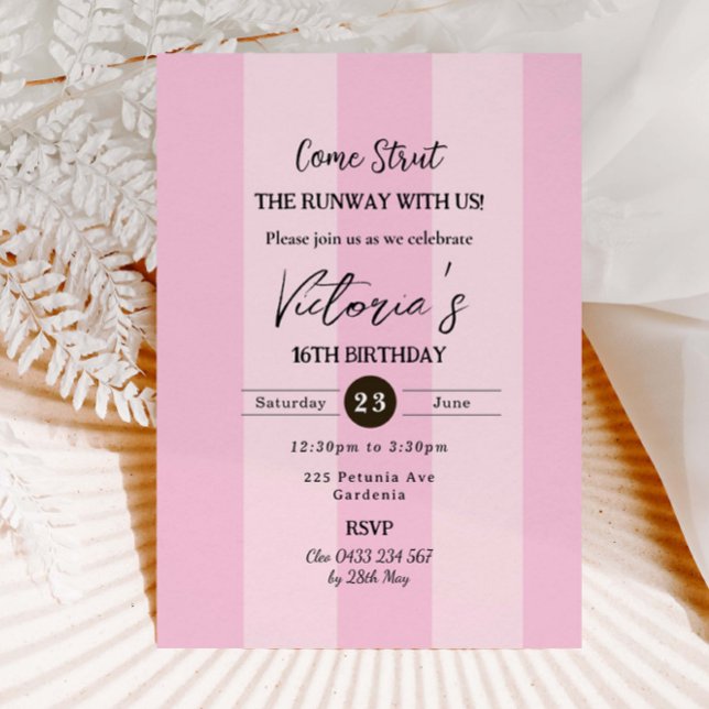 Invitation Fashion Runway 16e anniversaire Feminine Chic Girl (Créateur téléchargé)