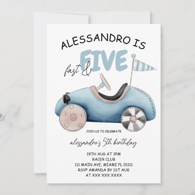 Invitation Fast and Five Voiture de course 5e Anniversaire (Devant)