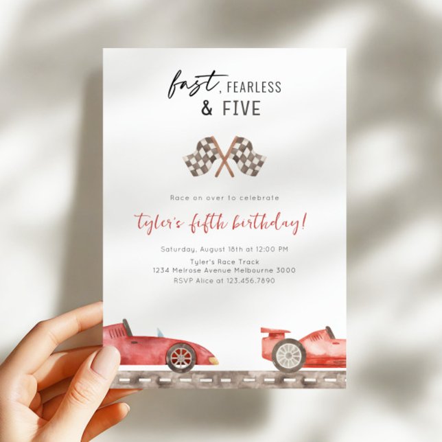 Invitation Fast Fearless & Five Racing Car 5th Birthday Party (Créateur téléchargé)