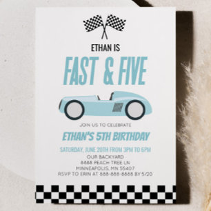 Invitation Fast & Five Blue Race Car 5e fête d'anniversaire
