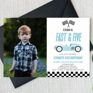 Invitation Fast & Five Blue Race Car 5e fête d'anniversaire