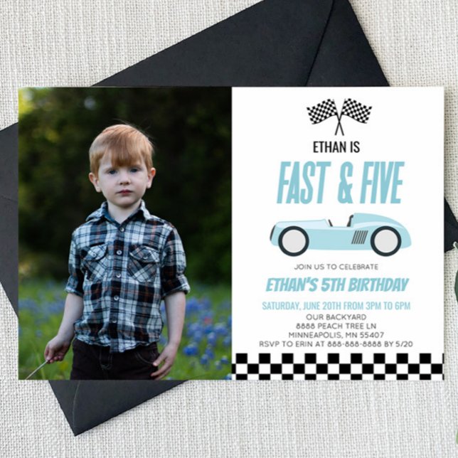 Invitation Fast & Five Blue Race Car 5e fête d'anniversaire (Créateur téléchargé)