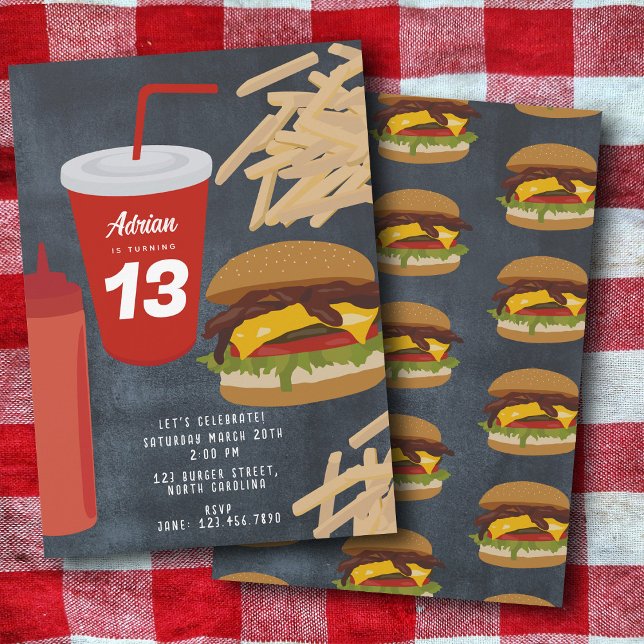 Invitation Fast Food Burger Fries Barbecue Anniversaire (Fast Food Burger Fries Barbecue Birthday Invitation)