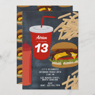 Invitation Fast Food Burger Fries Barbecue Anniversaire
