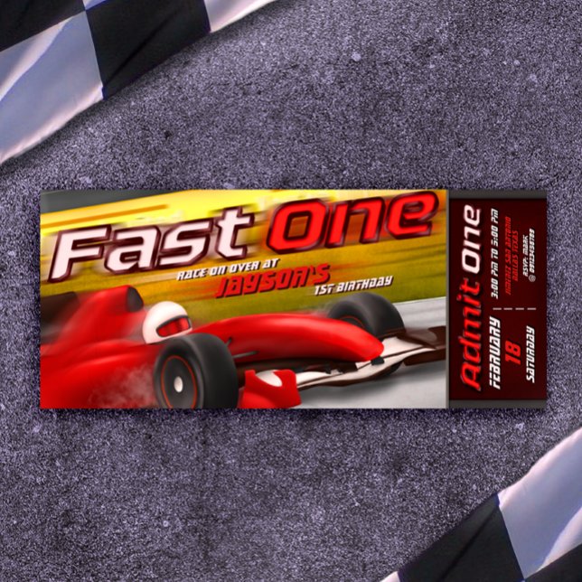 Invitation Fast One - 1er anniversaire (Fast One - 1st Birthday Racing Ticket Invitation)