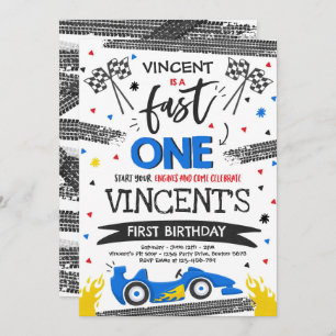 Invitation Fast One 1er Anniversaire Party Blue Race Car Fast