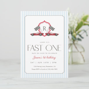 Invitation Fast One 1er Anniversaire Vintage Crest Voiture de