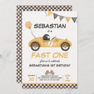 Invitation Fast One Anniversaire Jaune Course Voiture Anniver
