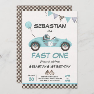 Invitation Fast One Anniversday Party Blue Race Voiture 1er A