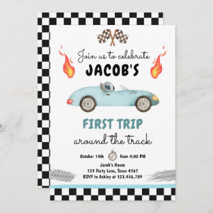 Invitation Fast One Anniversday Party Race Car Blue 1er Anniv