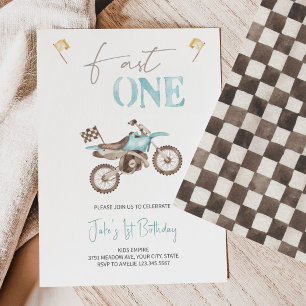 Invitation Fast ONE Baby Blue Dirt Vélo Anniversaire Invitati